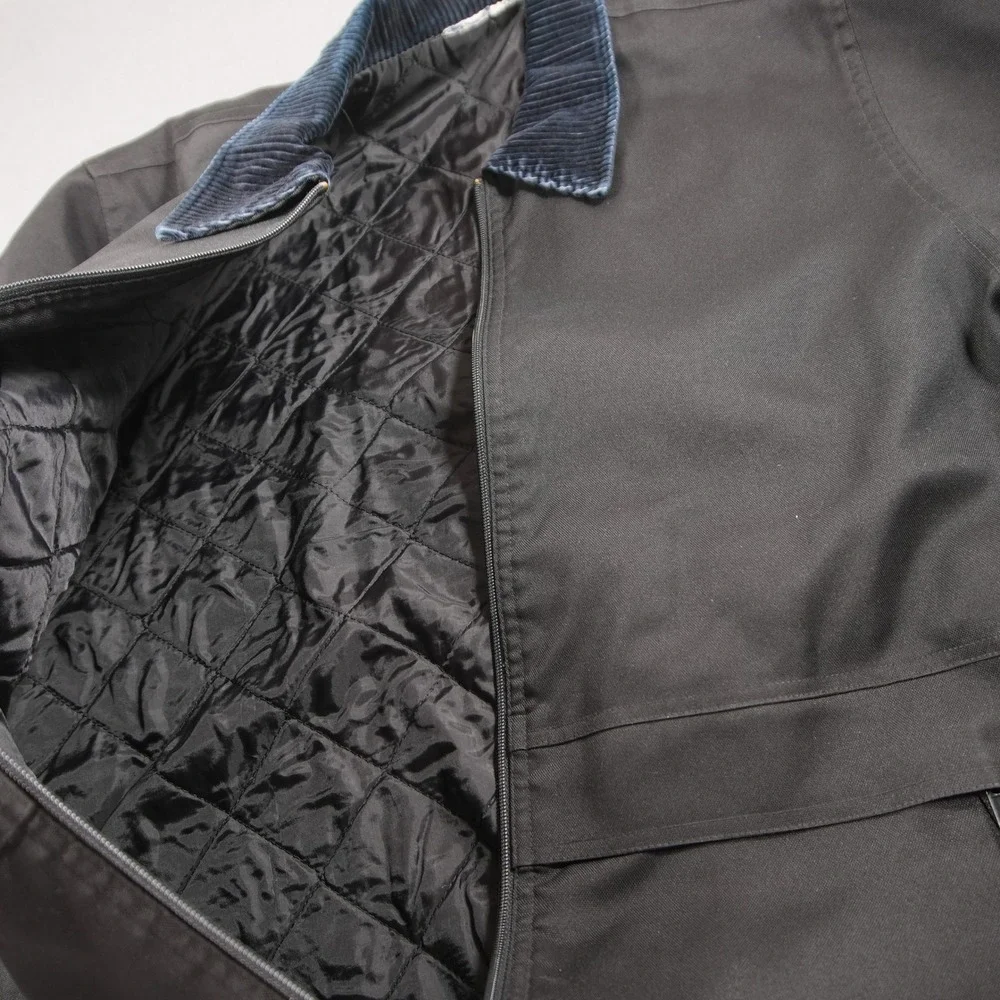 Corduroy Collar Quilted Lined Men Jacket XL Work Utility Nylon Chore Black